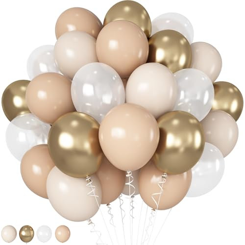 HILAVO Luftballons Weiß Gold 12 Zoll Boho Metallic Gold Beige Helium Latex Helium Ballon Retro Weiss Nude Creme Apricot Perlweiß Party Luftballon für Geburtstag Babyparty Jubiläum Hochzeit Party Deko