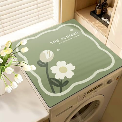 Highdi Tappetino Antiscivolo, Moderna Copri Lavatrice Coperchio Antipolvere Lavabile per Lavatrice Asciugatrice Tappetino Antiscivolo per Copertura Frigorifero Protezione (60x60cm,Verde)