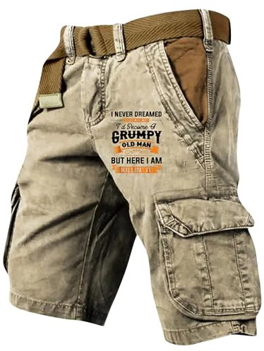 KONG JIMFAN Cargohose Herren Kurz Hose Knielang Cargo Shorts Arbeitsshort mit Taschen Sommer Arbeitshosen Männer Freizeit Shorts Baggy Radlerhose Sporthosen Outdoor Jagdhose Wanderhose(#D Khaki,L)
