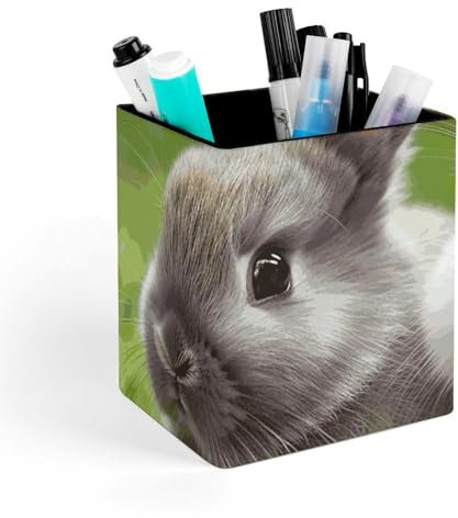 BTCOWZRV Porte-stylos en cuir pour organiseur de bureau - Deux petits lapins mignons - Porte-crayons décoratif - Porte-pinceaux de maquillage - Accessoires de bureau