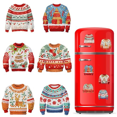 CXINLky DIY Diamond Art Fridge Magnets, Creative Christmas Diamond Painting Fridge Magnets Kits Decoration for Fridge, Magnetic Board, Bulletin Board-01-Christmas Jumper