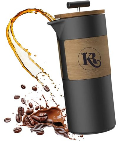 brandXzilla KR TravelX - Keramik Reise French Press Kaffeebereiter (450 ml) - Manuelle Kaffeepresse aus Keramik mit Walnussholz & Edelstahlpresse - Für bis zu 3 Kaffeetassen - Schwarz