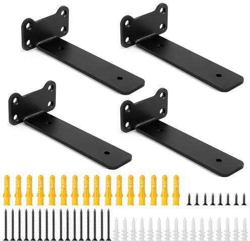 Romon Equerre Etagere Murale 4 Pièces,Équerre Industrielle,Equerre Charge Lourde,Perfect Shelf Wall Bracket For Kitchen Living Room Storage Cabinet Office Storage Cabinet, Black, 15.5cm
