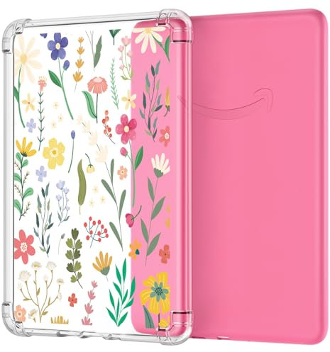 MoKo Étui Compatible avec 7 Kindle Paperwhite 2024 (12e Génération) et Kindle Colorsoft Signature Edition 2024, Housse de Protection Flexible en TPU, Coque Arrière Transparente, Transparente & Fleur