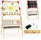 HOMASIS 3 in 1 Kindertafel doppelseitig, Holz Staffelei mit Kreidetafel, magnetischen Whiteboard & Papierrolle, Kinderstaffelei 360°drehbar mit Abakus, Alphabet & Uhr, Maltafel für Kinder ab 3 Jahren