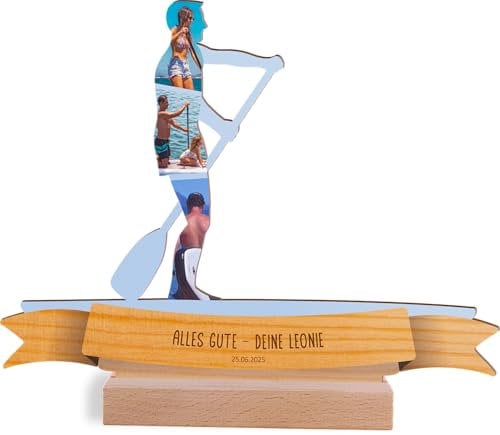 SUP Geschenk personalisiert - Foto Geschenk Holzbild - SUP Geschenke, Paddle Board, Stand Up Paddle Baord Geschenke zum Geburtstag, Fotomosaik