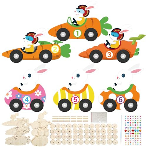 MONCAP 12 Stück Ostern Basteln Kinder Aufziehbare Hasen mit Karotte Ostern Holzbastelset zum Bemalen Osterhasen Kreative DIY für Mädchen Jungen Ostern Party Mitgebsel Frühling Ostergeschenk