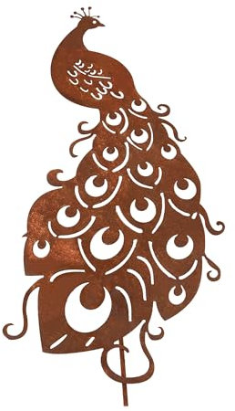 UNUS Gartendeko Gartenstecker in Rostoptik in Metall Pfau 35cm für Garten Terrasse oder Balkon