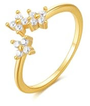 Grewod 375 Gelbgold Ringe Damen Blume Zart Offen Ring Verstellbar Weiß Rund Moissanit Edelstein Verlobungsring Mode Größe 54 (17.2)