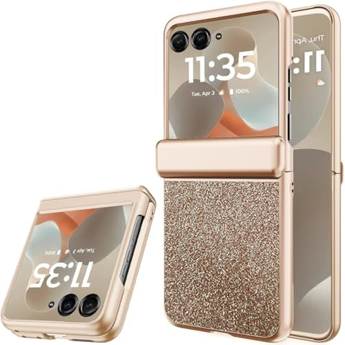 NINKI Funda para Motorola RAZR 60/50 con Protector de Pantalla Exterior y Bisagras, Ultrafina Brillante Plegable Carcasa Militar Anti-Golpes Anti-Caída Capa para Moto RAZR 60/50 Carcasa Dorado