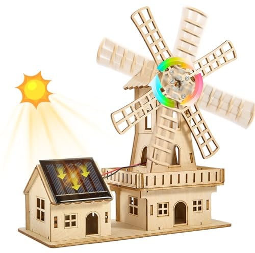 STEM Solar Powered 3D Wooden Puzzle Kit - DIY Windmill House Construction Toy,Educational Science Craft for Kids Ages 8-15 & Adults,Creative Hands-On Model Building Project,Clear English Instruction.