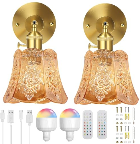 SERBASIC Led Wandleuchte Innen 2er mit Glühbirnen, Moderne Wandlampe Innen Akku Wandleuchte Dimmbar Lampe Wand Gold Wall Lamp Indoor für Schlafzimmer Wohnzimmer Treppenhaus Beleuchtung Korridor