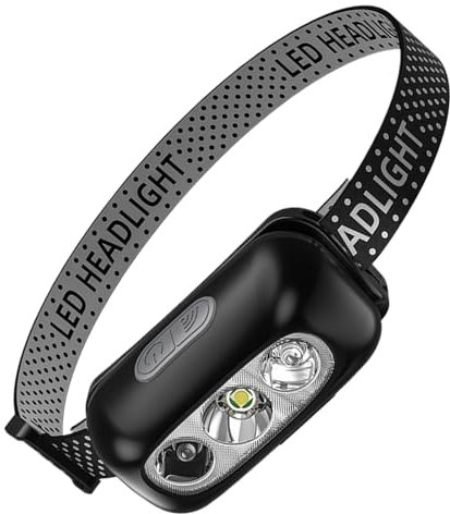 Luces Frontales para la Cabeza,Luz Principal Brillante | 3 Modos Impermeable con Sensor de Movimiento para Camping Senderismo Ciclismo Running y Actividades Exteriores