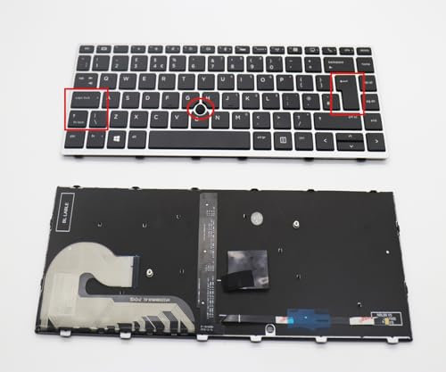 XINDIKBHUB UK Retroilluminato Tastiera Del Computer Portatile Per HP EliteBook 840 G5 840 G6 745 G5 Telaio Argento con puntatore del mouse