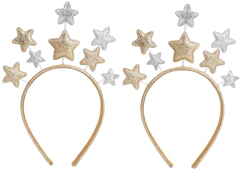 Thinp 2 Stück Weihnachten Sterne Haarreifen,Glitzer Stern Stirnband | Pailletten Haarbänder Mit Sternen,Party Sterne Haarschmuck,Weihnachten Haarschmuck Haarband für Halloween Geburtstag Party