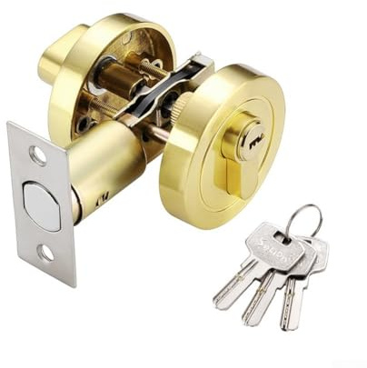 Türschloss mit Schlüssel Edelstahl Kupfer Innen Einseitiges Sicherheitsschloss mit Verdicktem Anti-Diebstahl-Mechanismus Drehknopf für Zuhause Schlafzimmer Büro Hotel