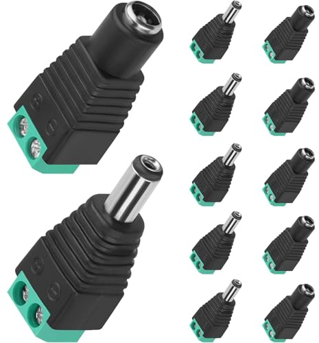 ZIOYANE 12 Pcs DC Power Plug and Jack Connector Set, 5.5mm x 2.1mm DC Male and Female Adapter for CCTV Camera, LED Strip Light, Security System and Power Supply Adapter with Hollow Plug