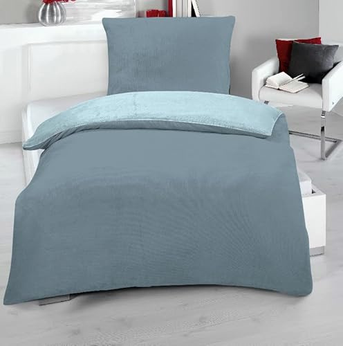 MB Warenhandel24 Bettwäsche Winter - Set Plüsch, Teddy-Fleece, 135x200 cm Bettbezug mit 80x80 cm Kissenbezug, Wende-Design, Bügelfrei, Winter-Warm, Cashmere Touch (Bleu/Blau)