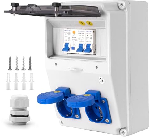 TRWUDRFA Coffret Électrique de Chantier - Distributeur électrique étanche IP65 avec disjoncteur - Répartiteur Mural avec prise IP54 250 V/16 A - Distributeur électrique à courant fort pour l'extérieur