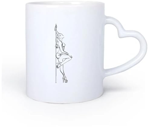 Herzförmiger Keramikgriff Tassen mit komfortablem Henkel Pole Dance Striptease Sexappeal Frau 11oz/320ml Kaffee, Tee, Latte Macchiato, Milch, Kakao, Saft und andere Heißgetränke