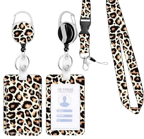 Lanyard mit Kartenhülle, Ausweishülle mit Band und Kartenhülle mit Band für Büroangestellte und medizinisches Personal, Leoparden Deko Kartenhalter mit Band und Schlüsselband Abnehmbar