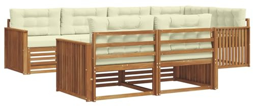 vidaXL Outdoor-Sofagarnitur mit Kissen 7 pcs Natur und Creme, Balkonsofa, modernes Eckmöbel, robuster Lounge, Terrassen-Sitzgruppe, bequemer Gartenstuhl
