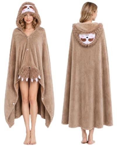 Faultier Tragbare Decke mit Ärmeln, Flanell Tierdecke Geschenk für Frauen