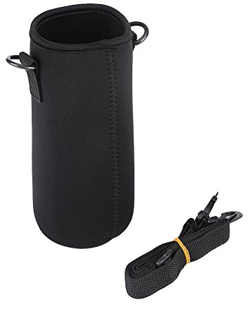 Asixx Trinkflasche Halter, Flasche Tragetasche aus Elastisches Neopren mit Gurt für Wandern, Camping, Angeln, Picknick und Reisen,Schwarz(19cm)