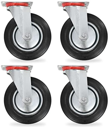 vidaXL 4x Lenkrollen Transportrollen Laufrollen Möbelrollen Schwerlastrollen Laufrolle Rollen Industrierolle Lenkrolle Möbelrolle 200mm Gummi Eisen
