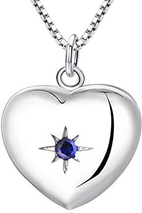 YL Damen Kette Herz Medaillon Zum Öffnen für Bilder 925 Sterling Silber Foto Medaillon Aufklappbar Halskette mit Aquablauer/Spinell/Rosa/Grün/Rubin Zirkonia Edelstein Anhänger Schmuck