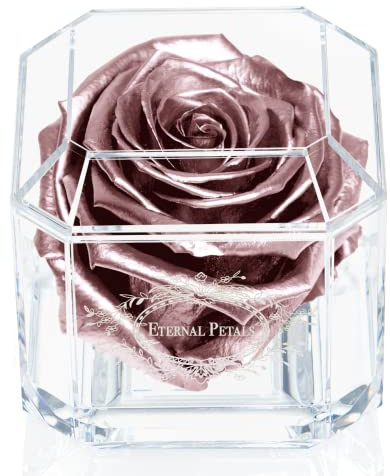 A 100% Real Rose That Lasts Years - Eternal Petals, Handmade in UK – White Gold Solo (Rose Gold)