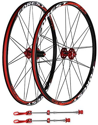2627 5 MTB Fahrrad Vorne Hinterrad Doppelwand Radsatz Abgedichtete Lager Nabe Schnellspanner Felge Rot Schwarz 1800g,27inch