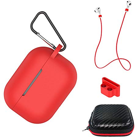 AICEK Custodia Compatiblile con AirPods Pro Cover Silicone Case per Apple AirPods Pro Protective Accessori con Moschettone,Earpod Cover Rosso