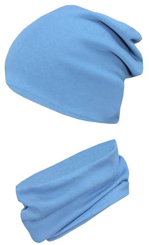 TupTam Mütze und Schal Kinder Set – Weiches Schal Mütze Set Kinder für Herbst und Winter, Farbe: Helljeans, Größe: 56-62