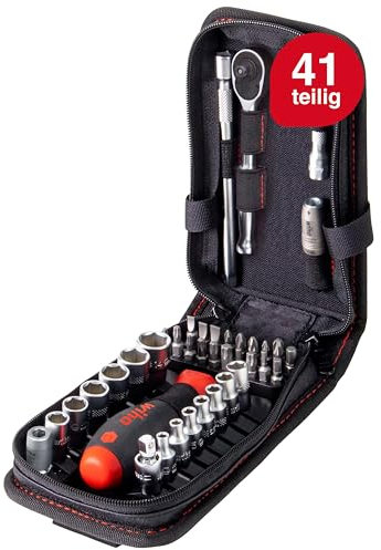 Wiha Steckschlüsselsatz Bit Set 1/4 Zoll 41 teilig inklusive Funktionstasche mit Gürtelclip I Werkzeuggürteltasche (44684)