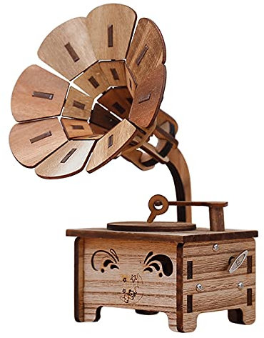 DaigMeng Retro Nostalgisches Grammophon Wohnzimmer Veranda Weinschrank Dekoration Holz Spieluhr Kreative Kleine Ornamente