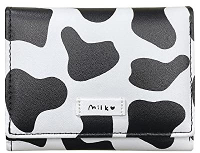 MOZXIRZ Portefeuille à trois volets en cuir synthétique pour femme et fille Motif vache, Vache noire,