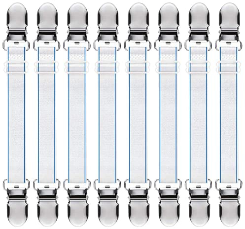 QincLing 8 Stück Betttuchspanner, Bettlakenspanner Lakenspanner Verstellbar Bügeltischspanner Weiss Bügelbezugspanner mit Metallclips für Bettlaken, Matratze, Bügelbrett Oder Sofa