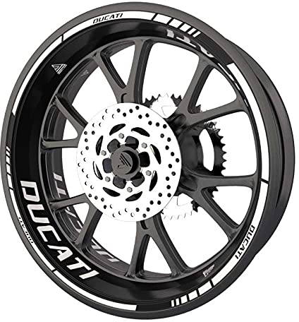 Set completo di adesivi per cerchi per moto Ducati qualità Premium (2 ruote) (bianco)