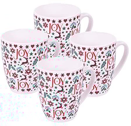 Harvey & Mason Set Of 4 Mugs Joy Range Porcelain Festive Christmas Dinner Setting Decor Tea Coffee Cups