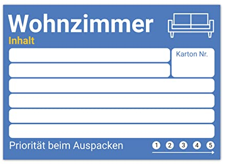 Umzugsetiketten im XL-Format - farbige Umzugsaufkleber zum Beschriften von Umzugskartons, besser organisiert beim Umzug durch 8 verschiedene Aufkleber – mehr Übersicht durch Etiketten (15er Blau)