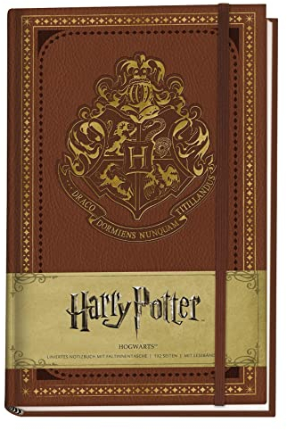 Harry Potter: Notizbuch Hogwarts (in Lederoptik mit Gummiband und Zeichenband): Cover gestanzt mit Goldfolienveredelung
