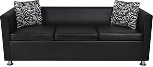 Hommdiy Sofa 3 Sitzer Sofa Couch Loungesofa Relaxsofa Relaxcouch Kunstleder Metall-Füße Schwarz