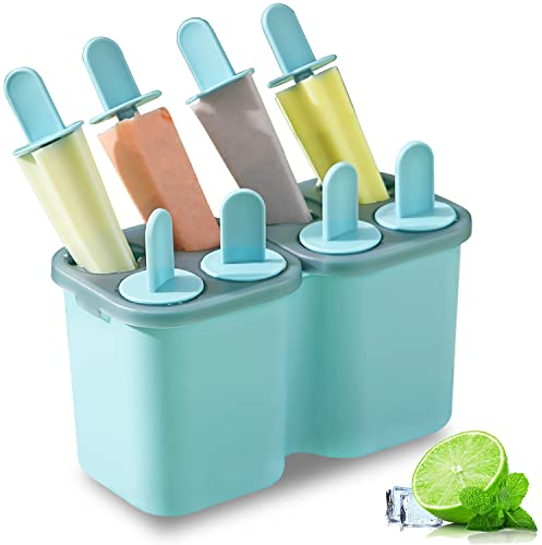 HOMQUEN Moules à Popsicles, Moule à Popsicles Glacés 8 Pièces, Moule à Crème Glacée Réutilisable à Libération Facile pour Enfants, Moules à Popsicles Maison de Nombreuses Formes (8 Cavités-Bleu)