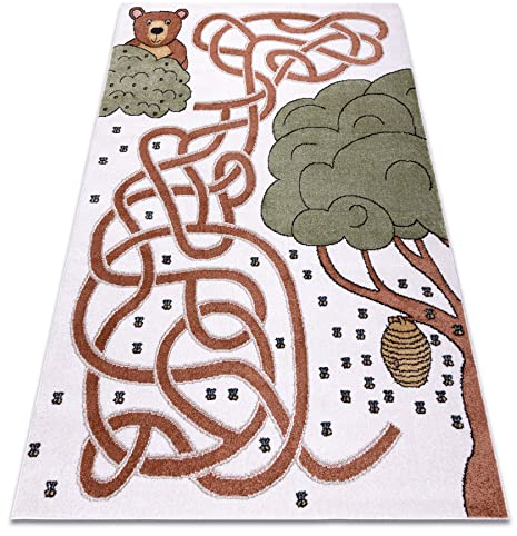 rugsx Teppich Fun Honey Kinderteppich für Babyzimmer, Spielteppiche, Kinderzimmer, Moderne, Bären, Bienen Creme 80x150 cm