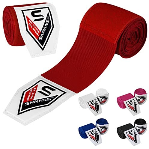 SAWANS Involucri per Le Arti Marziali Bende Interne Guanti Punzonatura MMA 2.5 3.5 4,5 Metri Cinghie di Supporto per Il Polso Elastico Borsa da Allenamento Sport da Combattimento sotto (2.5 M, Rossa)