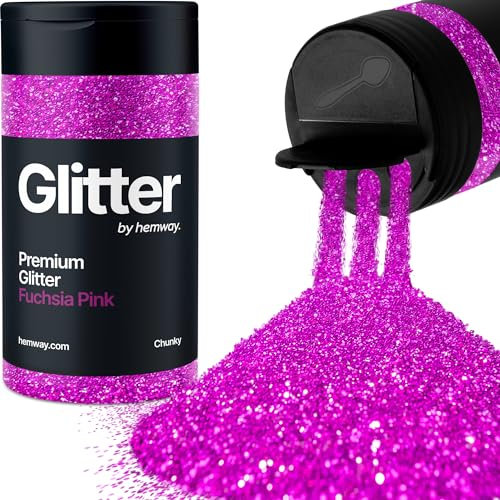 Hemway Premium Glitter Shaker - Fuchsia Pink | Chunky Metallic Flake Sequins for Resin & Epoxy Crafts | Craft Supplies for Tumblers, Festival, Hair, Face, Body, Eye & Nail Art | 130 g