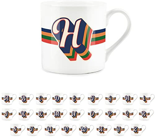 Purely Home Retro Alphabet Letter H Mug - Bone China White Coffee Tea Present Personalised Initial Gift