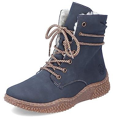 Rieker Damen Schnürstiefeletten Y8443, Frauen Stiefeletten,Chukka Boots,schnürboots,Boots,Stiefel,Bootee,Booties,blau (14),36 EU / 3.5 UK