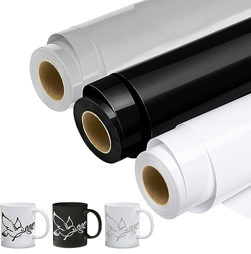 Fasood Lot de 3 films autocollants en vinyle pour traceur - 30,5 cm x 305 cm - Film permanent autocollant en vinyle pour traceur - Pour projets de bricolage et scrapbooking (noir, gris et beige)